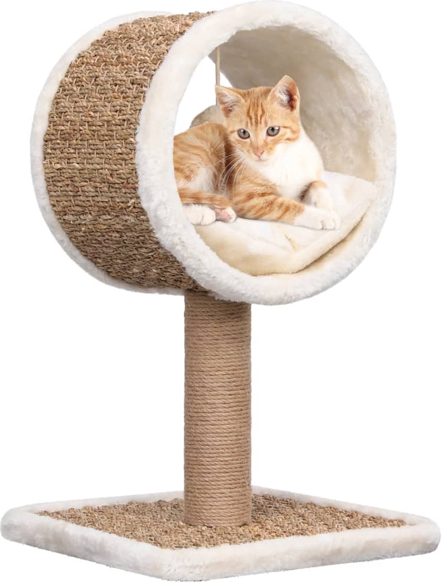 Decoways - Kattenmeubel met tunnel en speeltje 56 cm zeegras