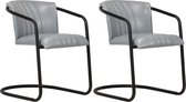 Decoways - Eetkamerstoelen 2 stuks echt leer grijs
