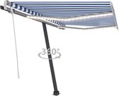 Decoways - Luifel handmatig uittrekbaar met LED 300x250 cm blauw en wit