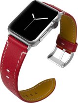 Leren bandje Geschikt voor Apple Watch Rood met zilverkleurige gesp 42mm - 44mm