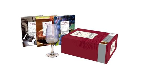 Cover van het boek 'Een doos vol wijnkennis + (3 boeken van elk 80 blz., met officieel INAO proefglas, samen in een box)' van N. KLei