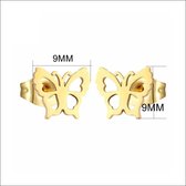 Aramat jewels ® - Goudkleurige oorbellen vlinder zweerknopjes chirurgisch staal 9mm