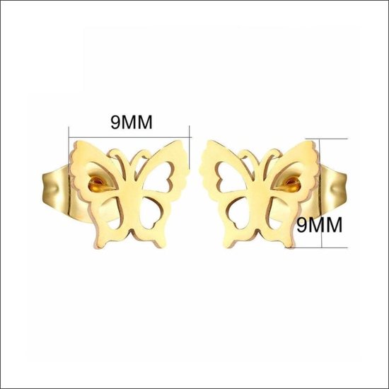 Aramat jewels ® - Goudkleurige oorbellen vlinder zweerknopjes chirurgisch staal 9mm