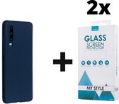 Siliconen Backcover Hoesje Huawei P30 Blauw - 2x Gratis Screen Protector - Telefoonhoesje - Smartphonehoesje