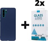 Siliconen Backcover Hoesje Huawei P30 Pro Blauw - 2x Gratis Screen Protector - Telefoonhoesje - Smartphonehoesje