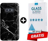 Backcover Marmerlook Hoesje Samsung Galaxy S10e Zwart - Gratis Screen Protector - Telefoonhoesje - Smartphonehoesje
