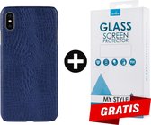 Backcover Slangenprint Fashion Hoesje iPhone X Blauw - Gratis Screen Protector - Telefoonhoesje - Smartphonehoesje