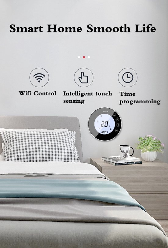 CNBINGO Digitale kamerthermostaat inbouw met sensor, thermostaat voor watervloerverwarming en boiler, wandthermostaat voor verwarmings- en koelsystemen, wit met glazen frame