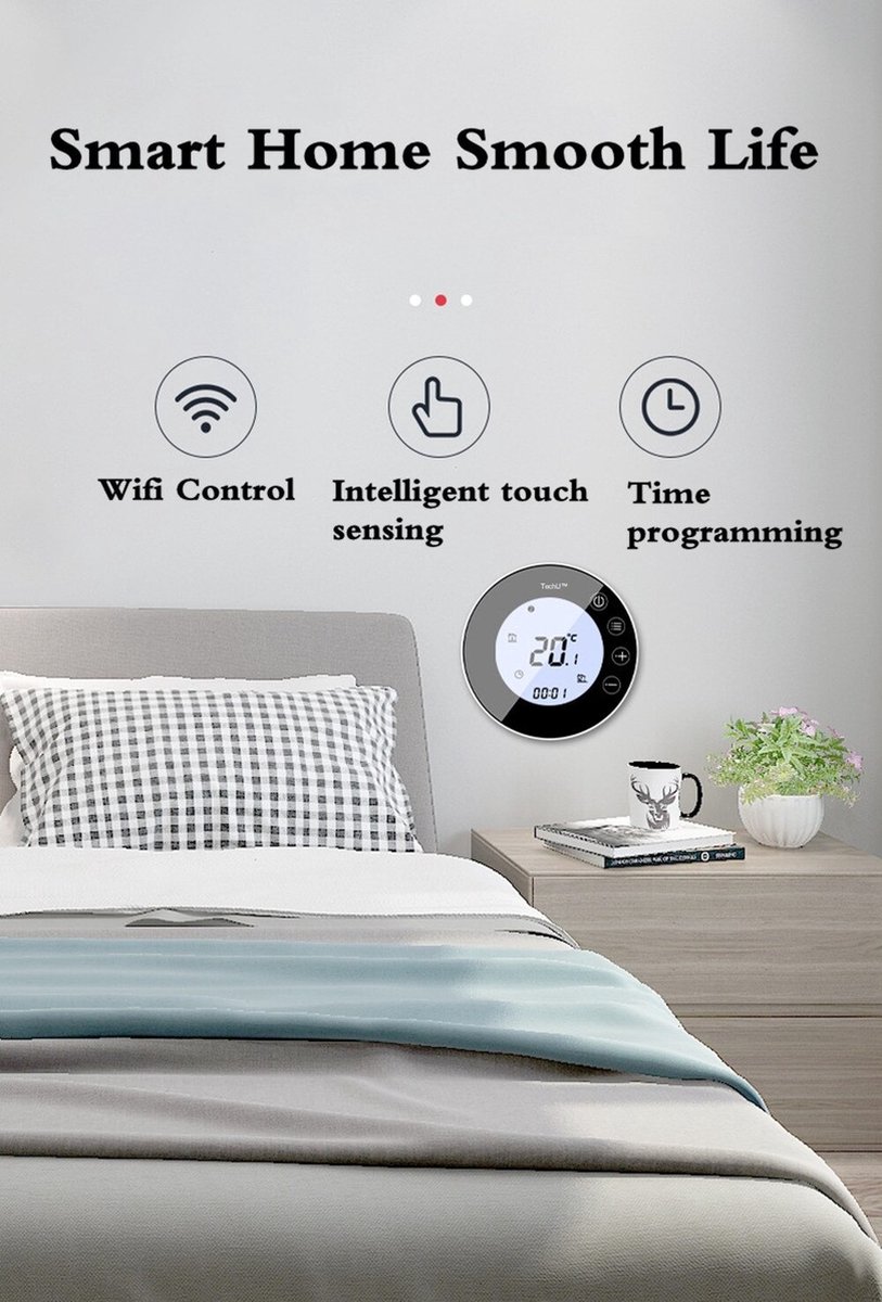 TechU Smart Thermostaat Round - Zwart met Witte Rand thumbnail 4