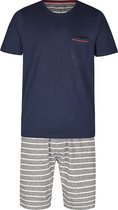 Phil & Co Shortama Heren Blauw/Grijs Stripe - Maat L - Korte Pyjama