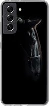 Geschikt voor Samsung Galaxy S21 FE hoesje - Paard - Licht - Zwart - Siliconen Telefoonhoesje