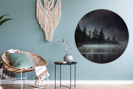 WallCircle - Wall Circle - Wall Circle Indoor - Forêt - Brouillard - Zwart - Wit - 120x120 cm - Décoration murale - Peintures Ronds XXL