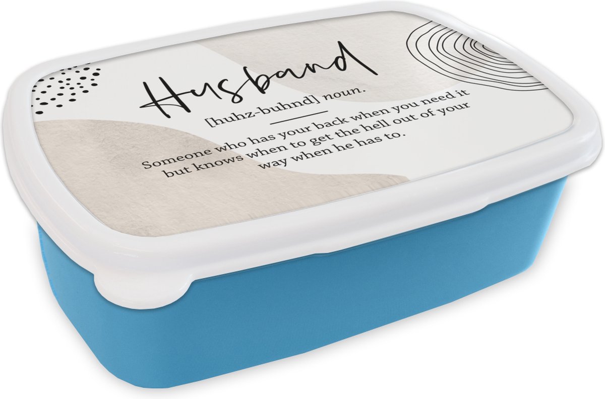Broodtrommel Blauw - Lunchbox - Brooddoos - Woordenboek - Getrouwd - Spreuken - 18x12x6 cm - Kinderen - Jongen