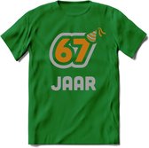 67 Jaar Feest T-Shirt | Goud - Zilver | Grappig Verjaardag Cadeau Shirt | Dames - Heren - Unisex | Tshirt Kleding Kado | - Donker Groen - L