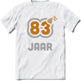 83 Jaar Feest T-Shirt | Goud - Zilver | Grappig Verjaardag Cadeau Shirt | Dames - Heren - Unisex | Tshirt Kleding Kado | - Wit - L