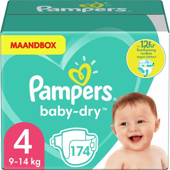 Pampers Baby-Dry Luiers - Maat 4 (9-14 kg) - 174 stuks - Maandbox - Pampers