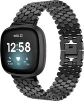 Stalen Smartwatch bandje - Geschikt voor  Fitbit Sense stalen vis band - zwart - Strap-it Horlogeband / Polsband / Armband