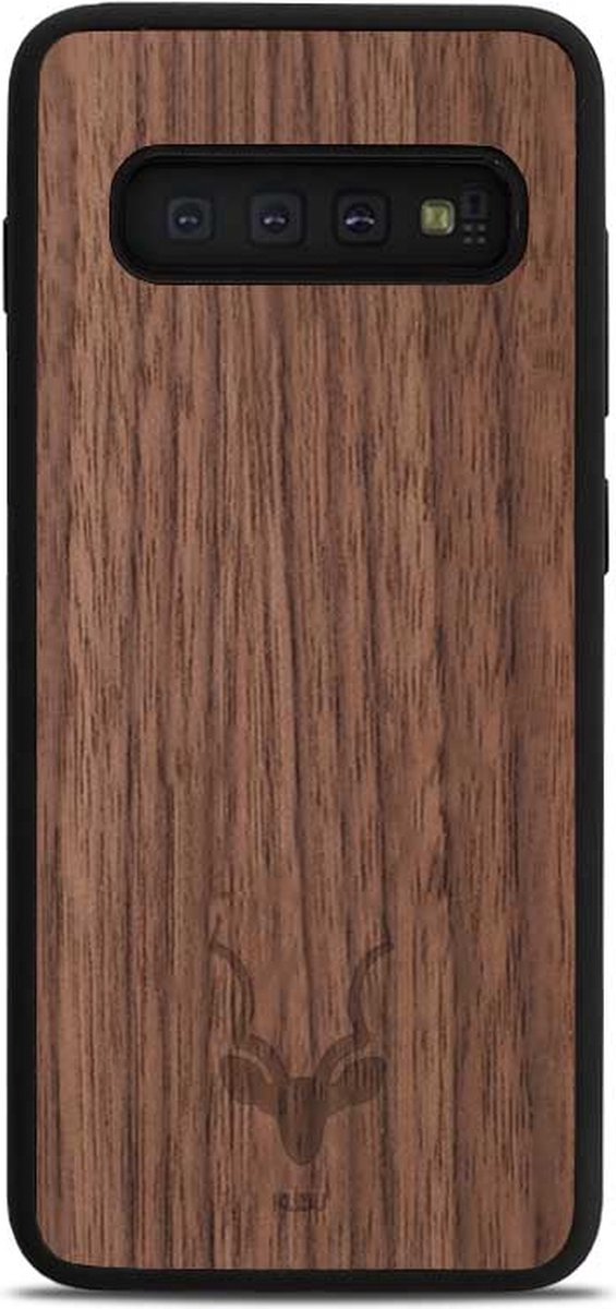 Kudu Samsung Galaxy S10e hoesje case - Houten backcover - Handgemaakt en afgewerkt met duurzaam TPU - Walnoot - Zwart