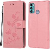 Bloemen Book Case - Motorola Moto G60 Hoesje - Roze