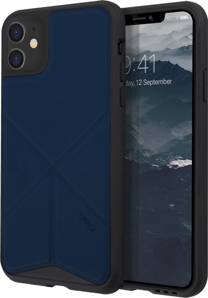 Uniq - iPhone 11, hoesje transforma, stand up navy panther, blauw