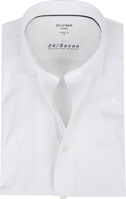OLYMP Luxor 24/Seven modern fit overhemd - wit tricot - Strijkvriendelijk - Boordmaat: 40