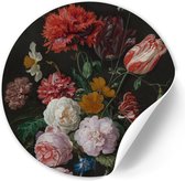 Behangcirkel Bloemen in een glazen vaas stilleven - 120 cm - Zelfklevende decoratiefolie - Muursticker Oude Meesters