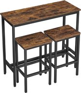Ensemble table de bar ZAZA Home , table debout 100x40x90cm avec 2 tabourets de bar, structure en métal, design industriel, vintage marron-noir
