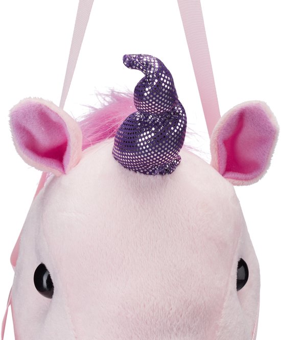 HollyHOME Cheval bâton licorne avec paillettes avec roues en bois, véritable bruit de hennissement et de galop, peluche licorne bleue 91 cm (piles AA requises