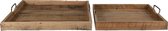 Decoratief Dienblad Set van 2 40*40*9 / 50*50*8 cm Bruin Hout Vierkant Serveerschaal