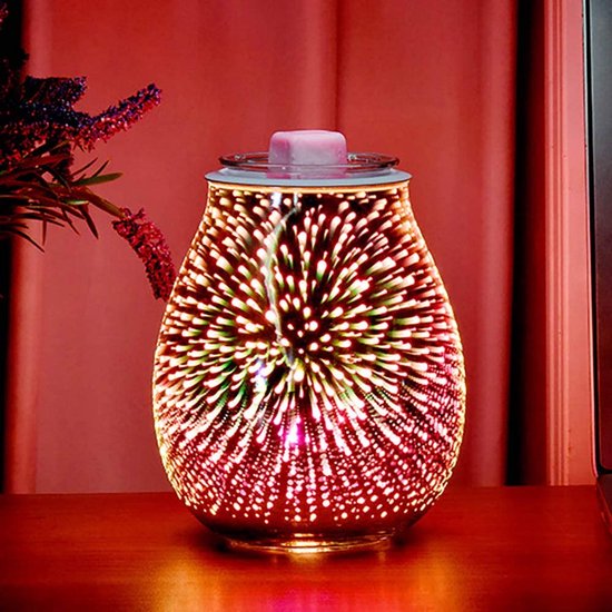 Glazen 3D Aroma Diffuser Wax Brander Holografische Geurlamp met Bewegend Vuurwerk...