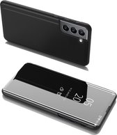 ClearView Cover voor Samsung S22 Zwart | Semi transparante voorkant | Volledige bescherming | Kickstand