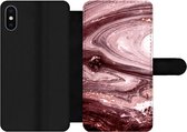 Bookcase Geschikt voor iPhone XS Max telefoonhoesje - Marmer print - Goud - Roze - Met vakjes - Wallet case met magneetsluiting