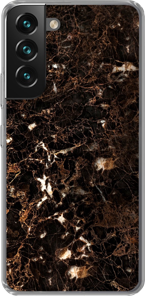 Telefoonhoesje Geschikt voor Samsung Galaxy S22 hoesje - Marmer print - Zwart - Goud - Siliconen Telefoonhoesje Telefoonhoesje