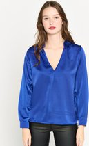 LOLALIZA Satijnen blouse met lange mouwen - Blauw - Maat 34