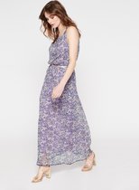 LOLALIZA Lange jurk met bloemen en riempje - Paars - Maat 40
