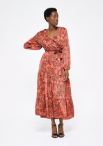 LOLALIZA Lange jurk met print en lange mouwen - Rood - Maat 44