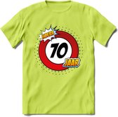 70 Jaar Hoera Verkeersbord T-Shirt | Grappig Verjaardag Cadeau | Dames - Heren | - Groen - XL