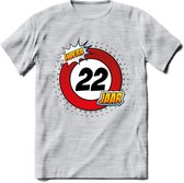 22 Jaar Hoera Verkeersbord T-Shirt | Grappig Verjaardag Cadeau | Dames - Heren | - Licht Grijs - Gemaleerd - M