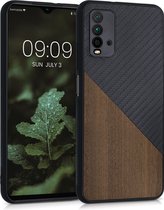 kwmobile hoesje voor Xiaomi Redmi 9T - Backcover in donkerbruin / zwart -Smartphonehoesje - design