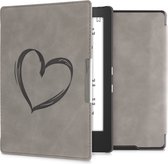 kwmobile e reader hoes geschikt voor Kobo Aura H2O Edition 1 - Case van kunstleerleer - Brushed Hart design - In grijs