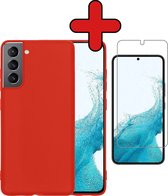 Samsung S22 Plus Hoesje Siliconen Case Cover Met Screenprotector - Samsung Galaxy S22 Plus Hoesje Cover Hoes Siliconen Met Screenprotector - Rood