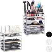 Relaxdays 2x make up organizer met 6 lades - acryl - cosmetica opslag - transparant-goud
