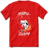 Cool People Do Fishing - Vissen T-Shirt | Oranje | Grappig Verjaardag Vis Hobby Cadeau Shirt | Dames - Heren - Unisex | Tshirt Hengelsport Kleding Kado - Rood - M