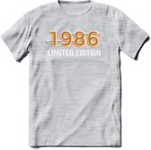 1986 Limited Edition T-Shirt | Goud - Zilver | Grappig Verjaardag en Feest Cadeau Shirt | Dames - Heren - Unisex | Tshirt Kleding Kado | - Licht Grijs - Gemaleerd - 3XL