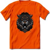 Tijger - Dieren Mandala T-Shirt | Oranje | Grappig Verjaardag Zentangle Dierenkop Cadeau Shirt | Dames - Heren - Unisex | Wildlife Tshirt Kleding Kado | - Oranje - M