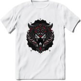Tijger - Dieren Mandala T-Shirt | Rood | Grappig Verjaardag Zentangle Dierenkop Cadeau Shirt | Dames - Heren - Unisex | Wildlife Tshirt Kleding Kado | - Wit - 3XL