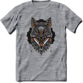 Vos - Dieren Mandala T-Shirt | Oranje | Grappig Verjaardag Zentangle Dierenkop Cadeau Shirt | Dames - Heren - Unisex | Wildlife Tshirt Kleding Kado | - Donker Grijs - Gemaleerd - X