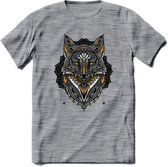 Vos - Dieren Mandala T-Shirt | Geel | Grappig Verjaardag Zentangle Dierenkop Cadeau Shirt | Dames - Heren - Unisex | Wildlife Tshirt Kleding Kado | - Donker Grijs - Gemaleerd - S