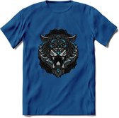 Tijger - Dieren Mandala T-Shirt | Lichtblauw | Grappig Verjaardag Zentangle Dierenkop Cadeau Shirt | Dames - Heren - Unisex | Wildlife Tshirt Kleding Kado | - Donker Blauw - XL