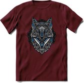 Vos - Dieren Mandala T-Shirt | Blauw | Grappig Verjaardag Zentangle Dierenkop Cadeau Shirt | Dames - Heren - Unisex | Wildlife Tshirt Kleding Kado | - Burgundy - M